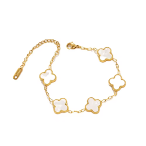 Klavertjes Asarmband Goudverguld Wit